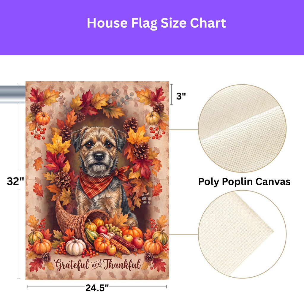 Grateful and Thankful Border Terrier Thanksgiving Garden Flag