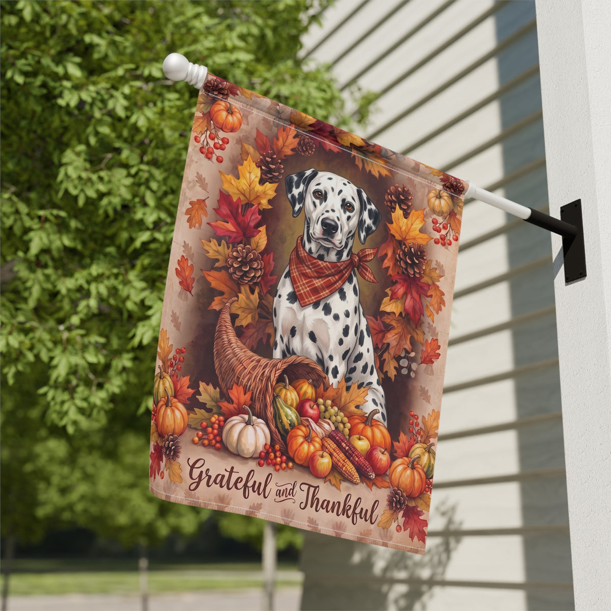 Grateful And Thankful Dalmatian Thanksgiving Garden Flag