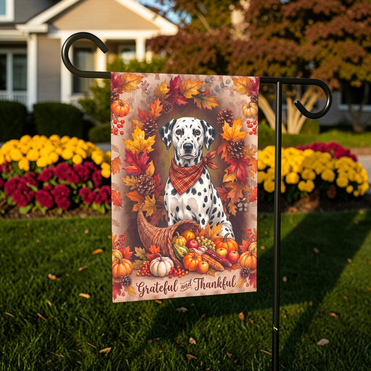 Grateful And Thankful Dalmatian Thanksgiving Garden Flag