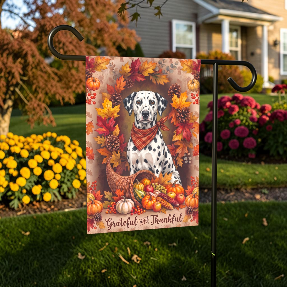 Grateful And Thankful Dalmatian Thanksgiving Garden Flag
