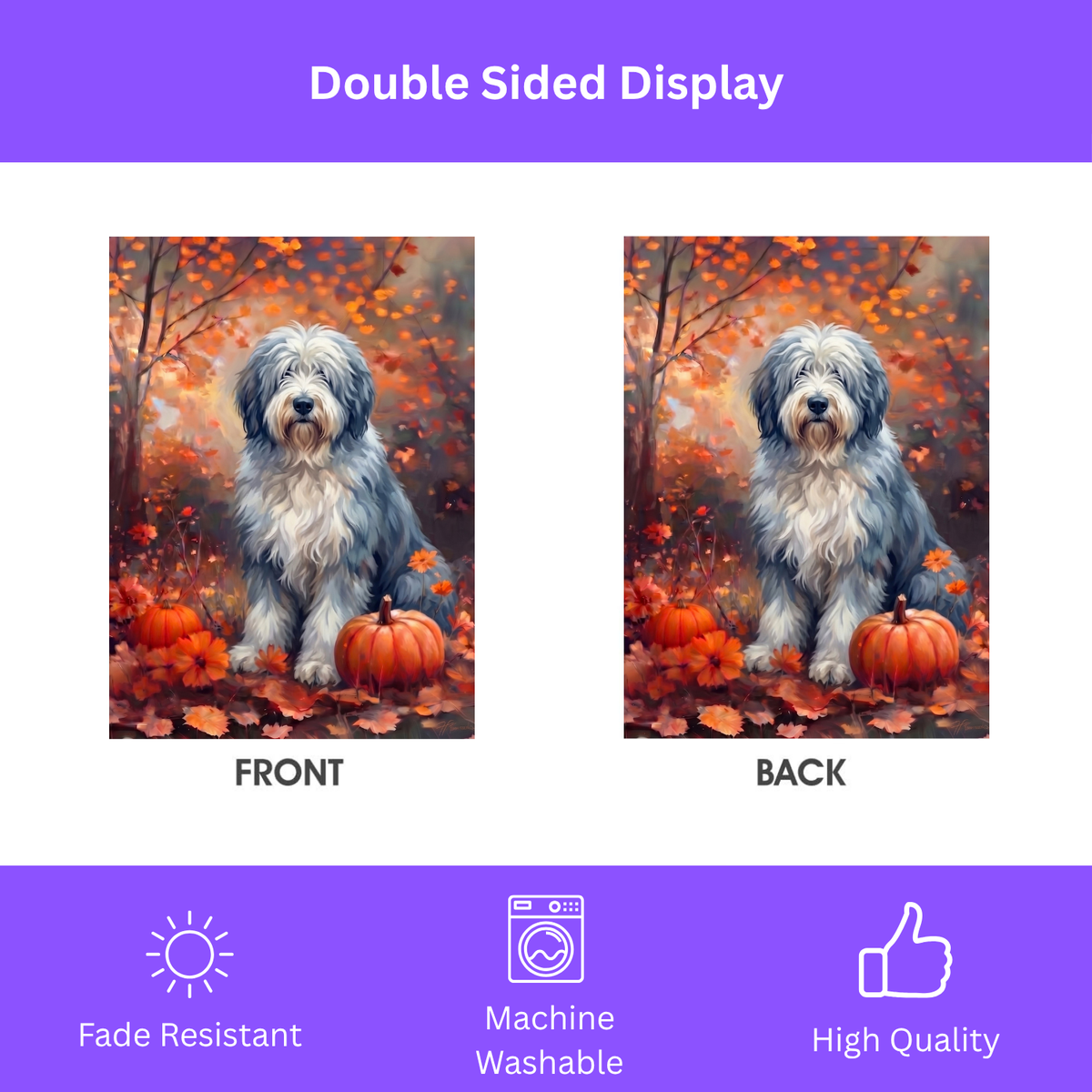 Fall Old English Sheepdog With Pumpkins Autumn Garden Flag