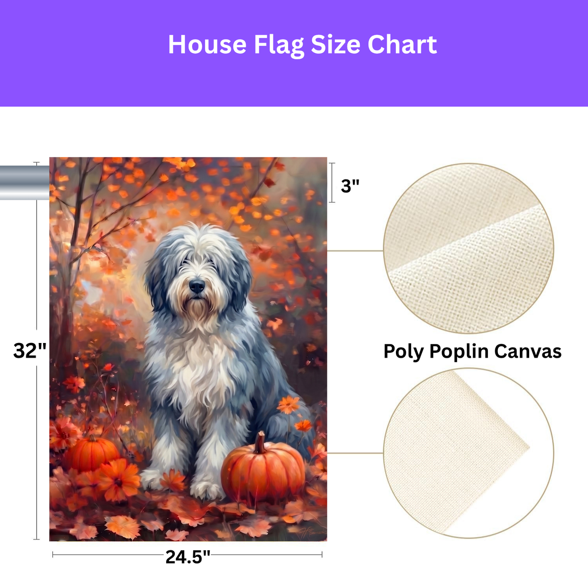 Fall Old English Sheepdog With Pumpkins Autumn Garden Flag