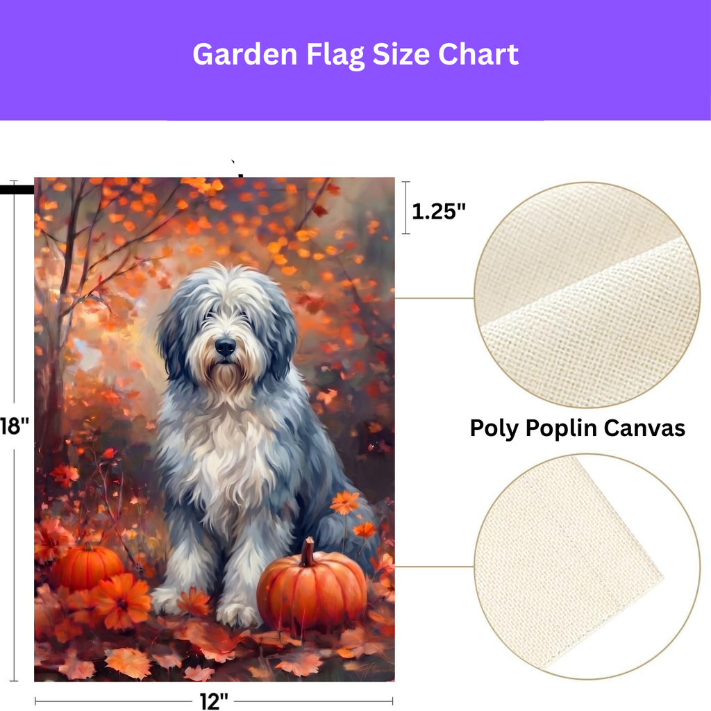 Fall Old English Sheepdog With Pumpkins Autumn Garden Flag