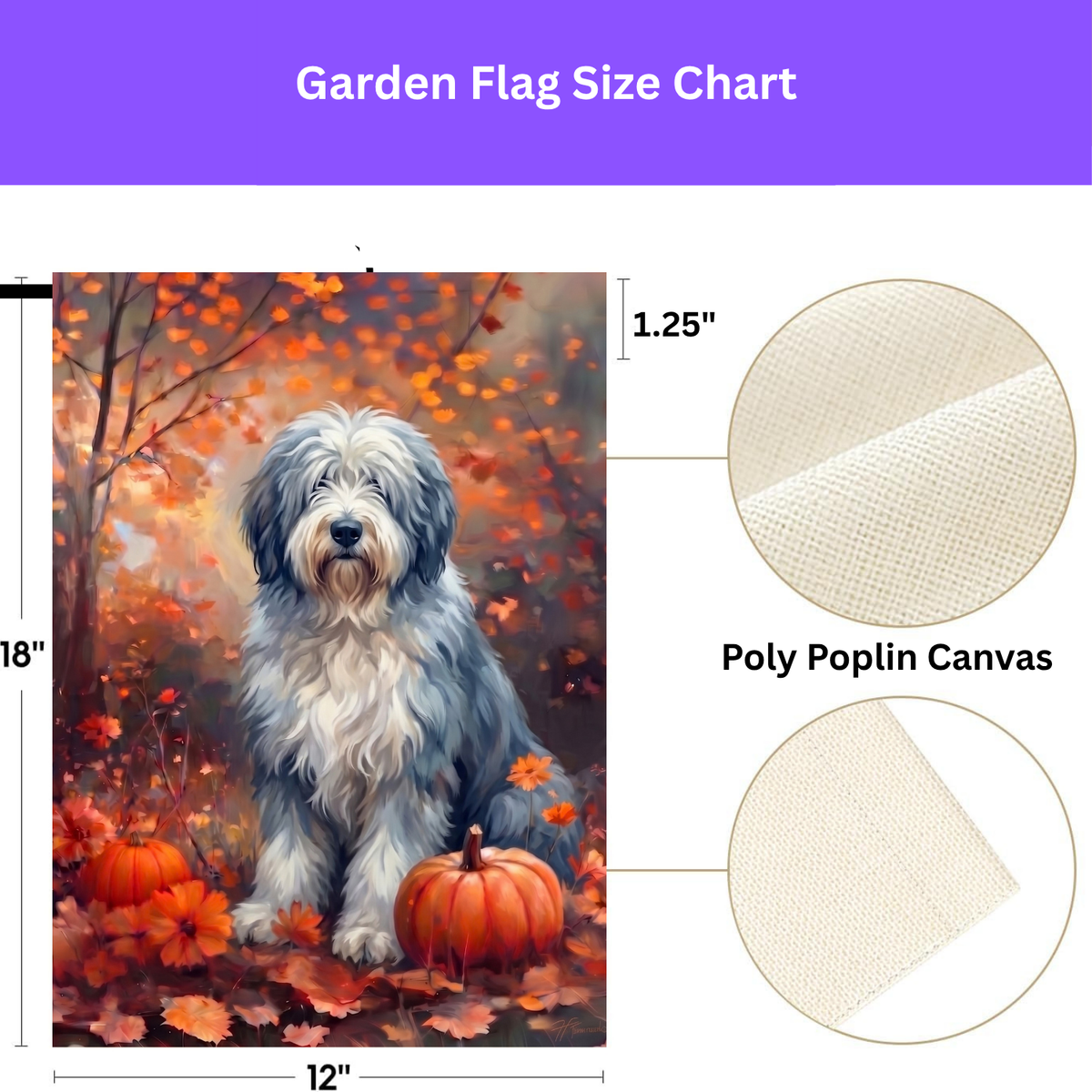 Fall Old English Sheepdog With Pumpkins Autumn Garden Flag