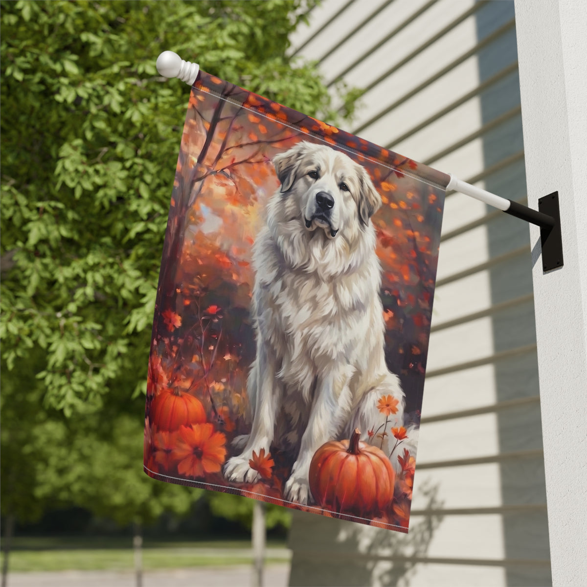 Fall Great Pyrenees With Pumpkins Autumn Garden Flag