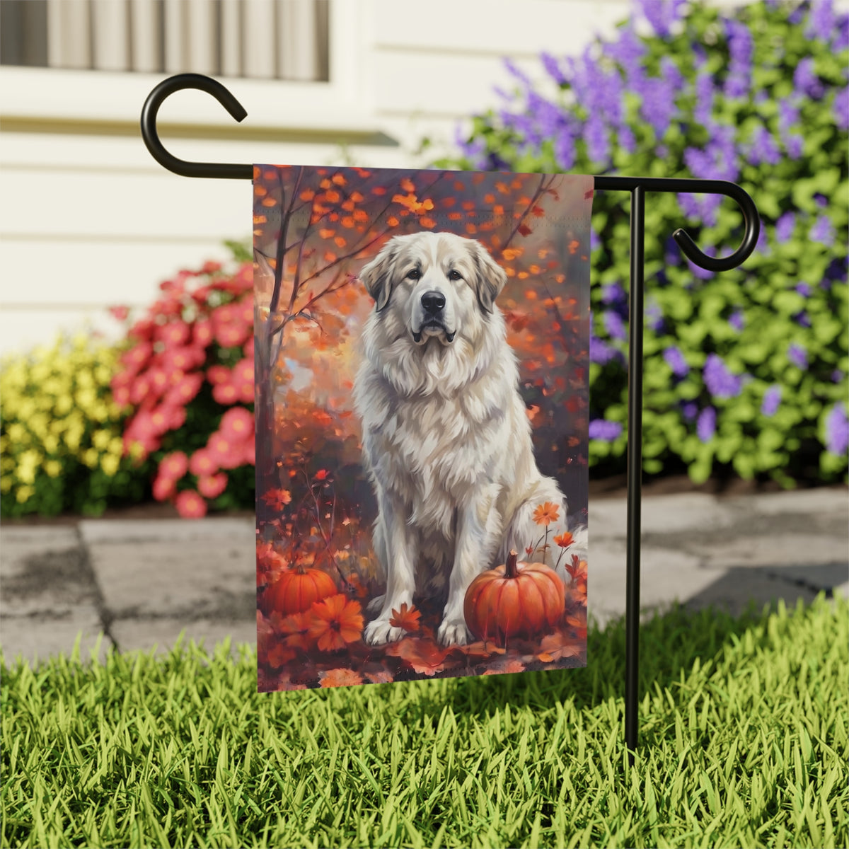Fall Great Pyrenees With Pumpkins Autumn Garden Flag