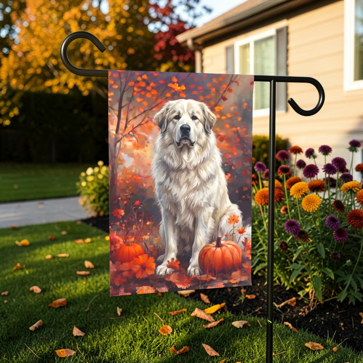 Fall Great Pyrenees With Pumpkins Autumn Garden Flag