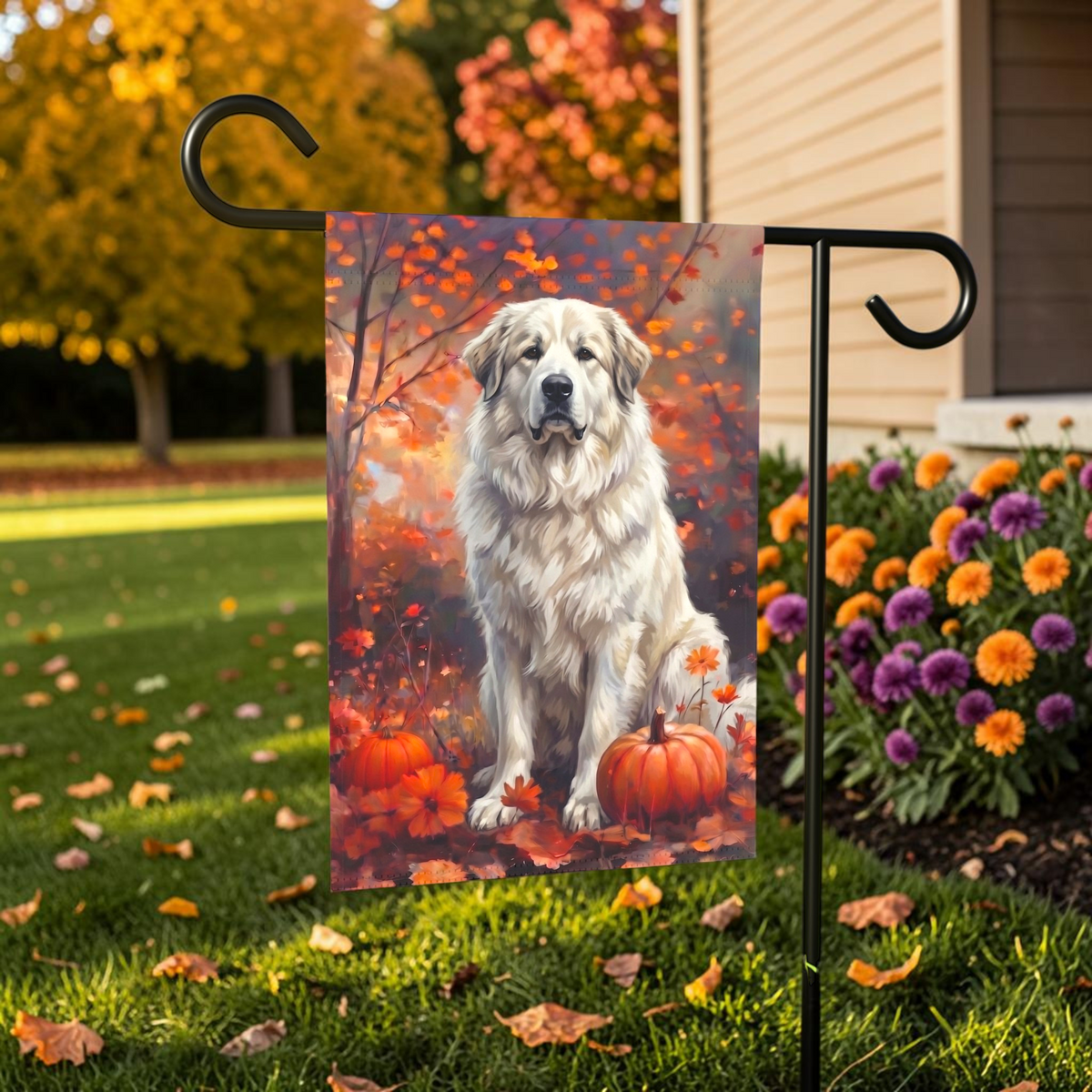 Fall Great Pyrenees With Pumpkins Autumn Garden Flag