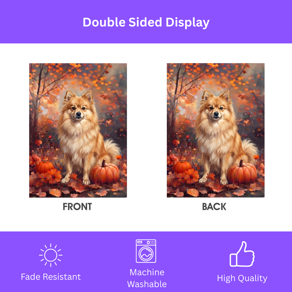 Fall German Spitz With Pumpkins Autumn Garden Flag