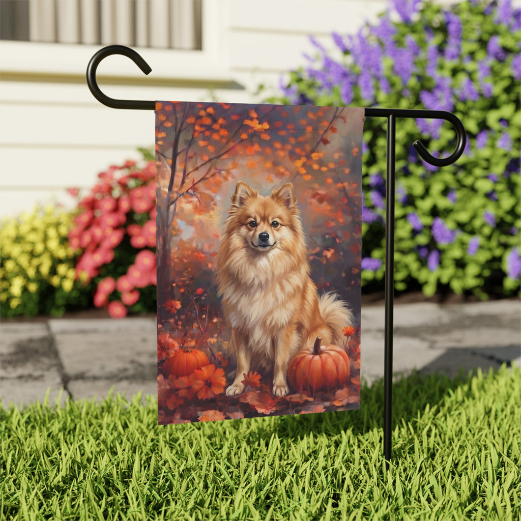 Fall German Spitz With Pumpkins Autumn Garden Flag