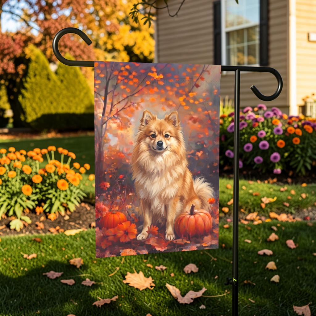Fall German Spitz With Pumpkins Autumn Garden Flag