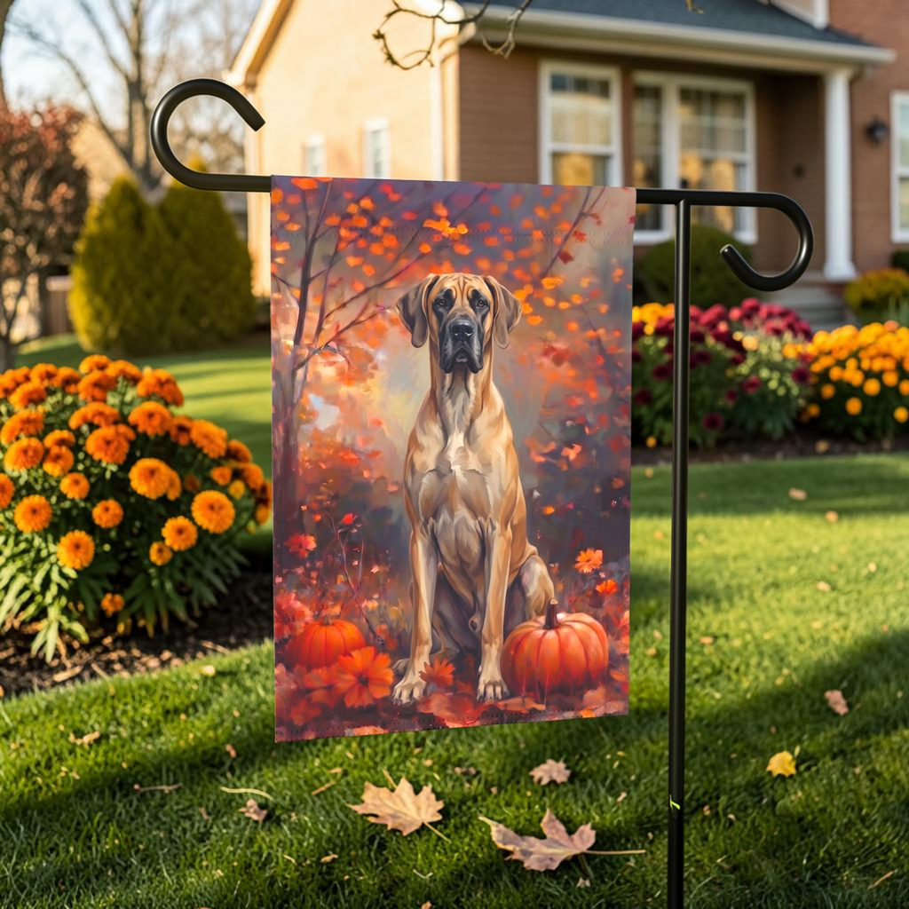 Fall Great Dane With Pumpkins Autumn Garden Flag
