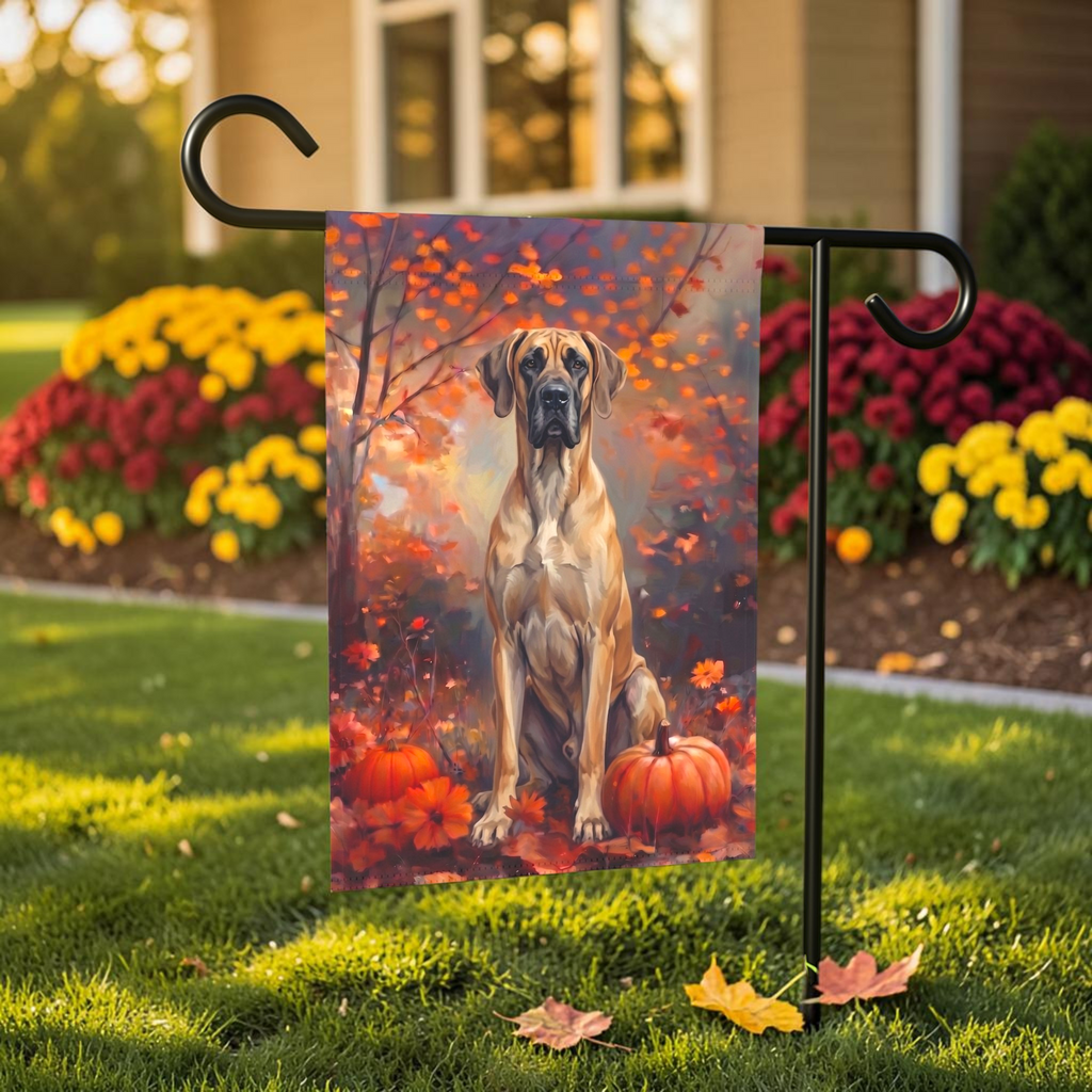 Fall Great Dane With Pumpkins Autumn Garden Flag