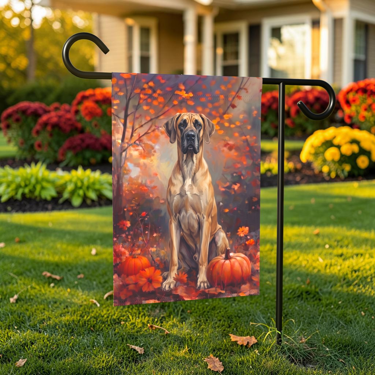 Fall Great Dane With Pumpkins Autumn Garden Flag