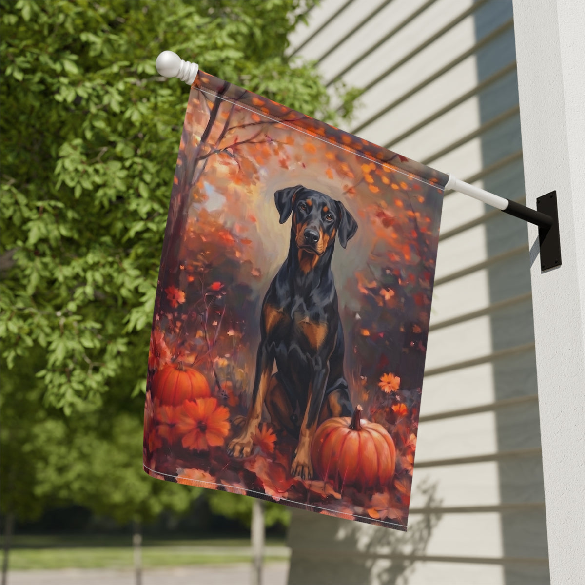 Fall Doberman Pinscher With Pumpkins Autumn Garden Flag