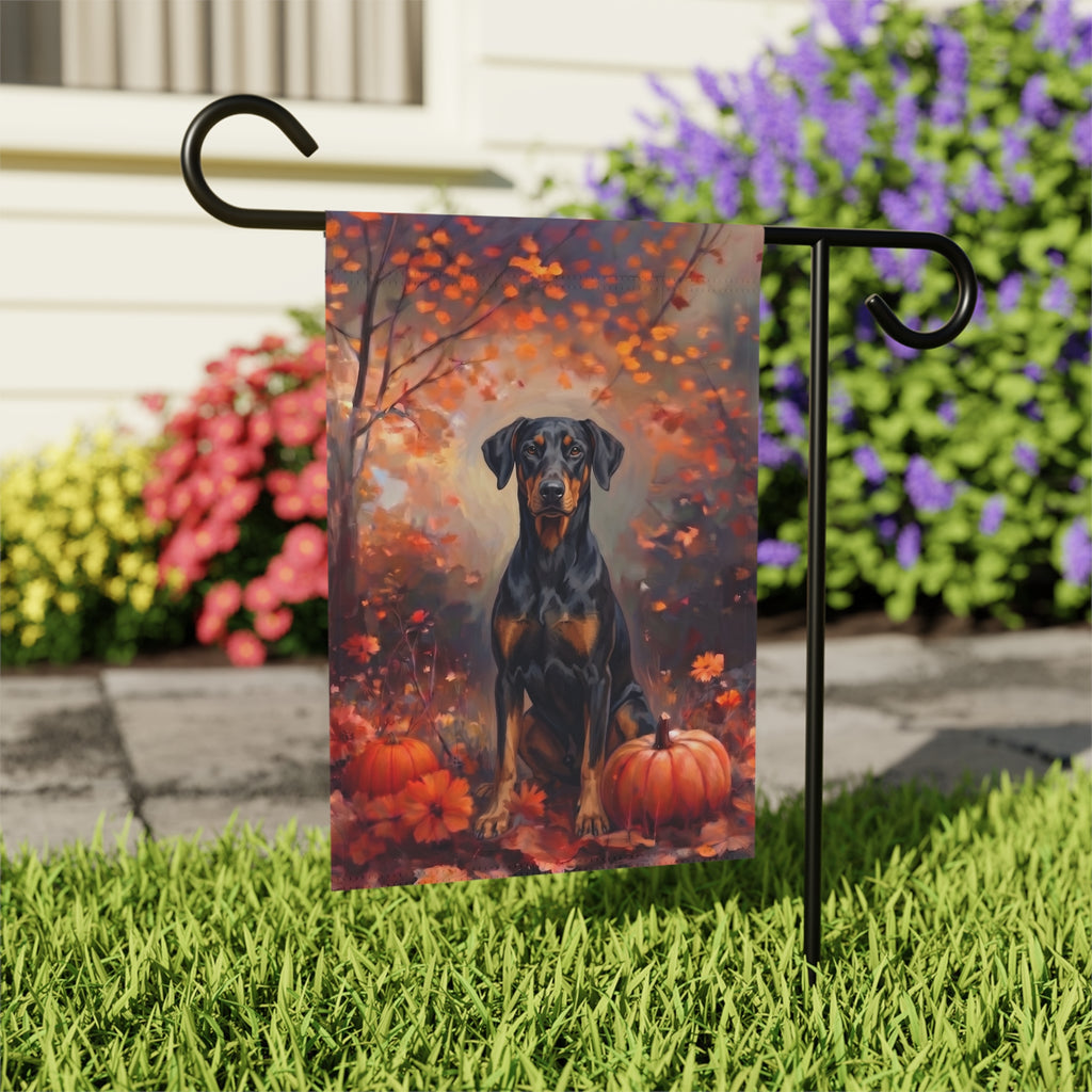 Fall Doberman Pinscher With Pumpkins Autumn Garden Flag