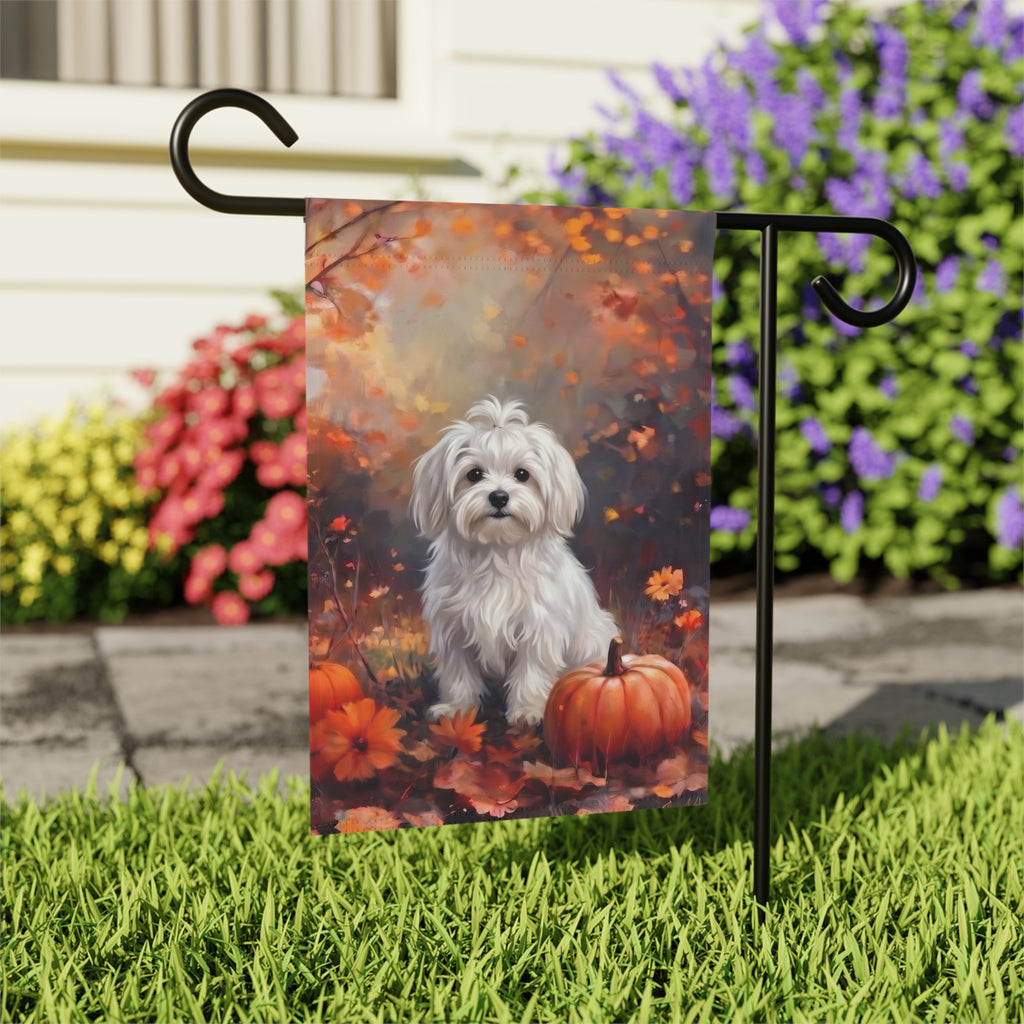 Fall Maltese With Pumpkins Autumn Garden Flag