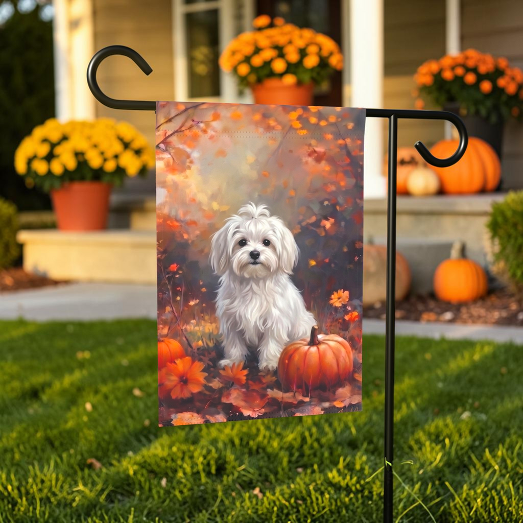 Fall Maltese With Pumpkins Autumn Garden Flag