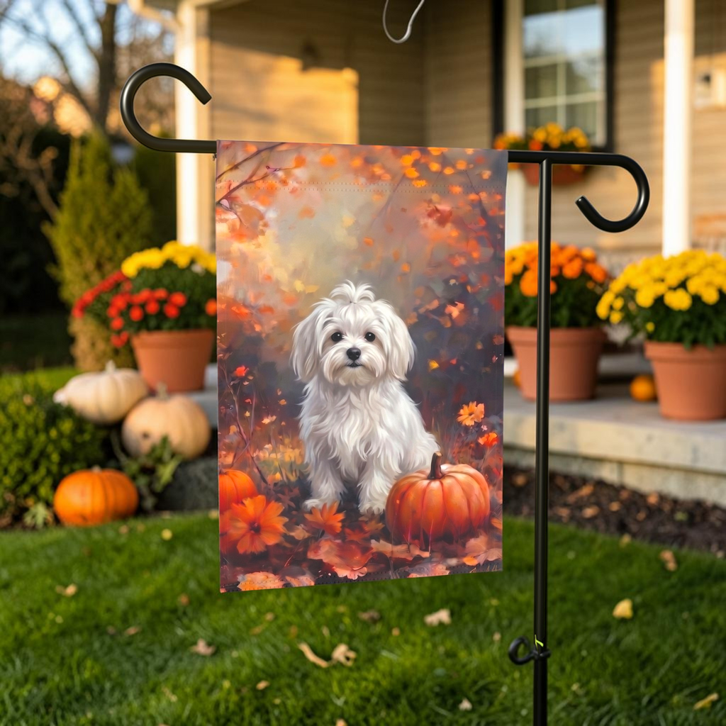 Fall Maltese With Pumpkins Autumn Garden Flag