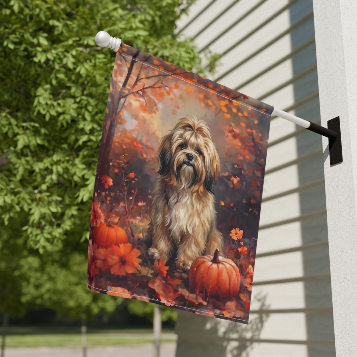 Fall Lhasa Apso With Pumpkins Autumn Garden Flag