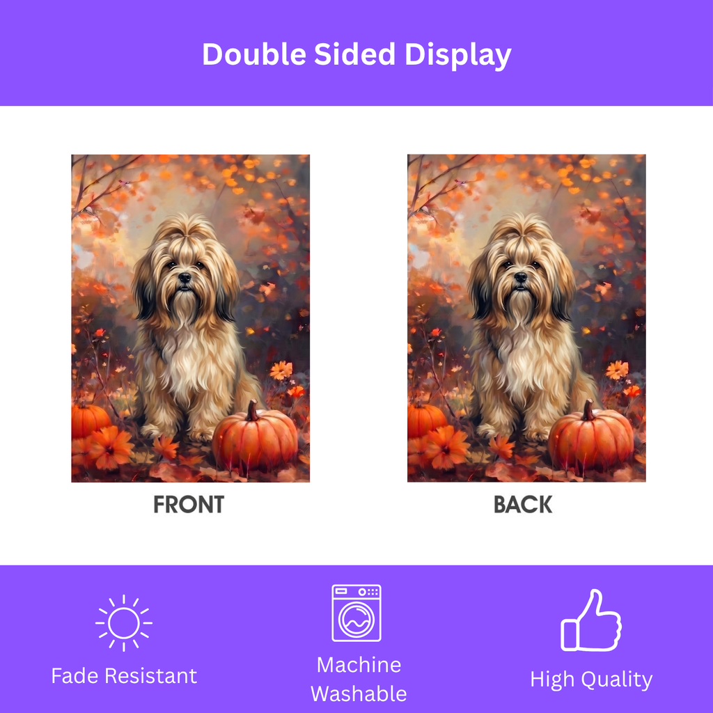 Fall Lhasa Apso With Pumpkins Autumn Garden Flag