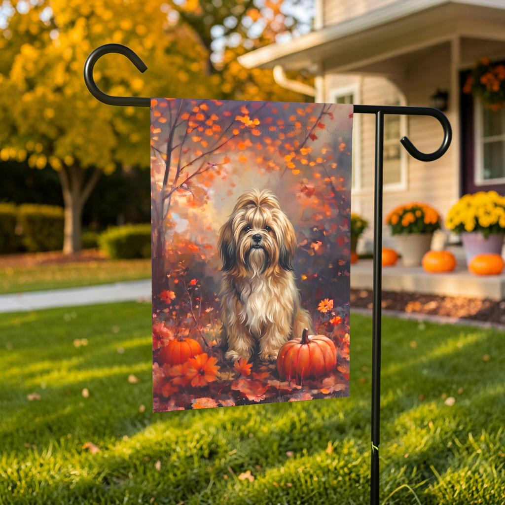 Fall Lhasa Apso With Pumpkins Autumn Garden Flag