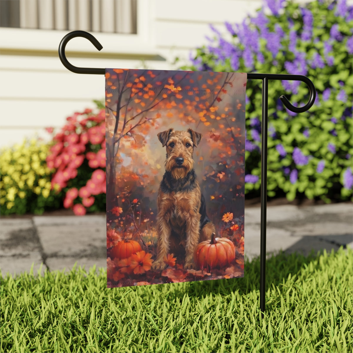 Fall Lakeland Terrier With Pumpkins Autumn Garden Flag