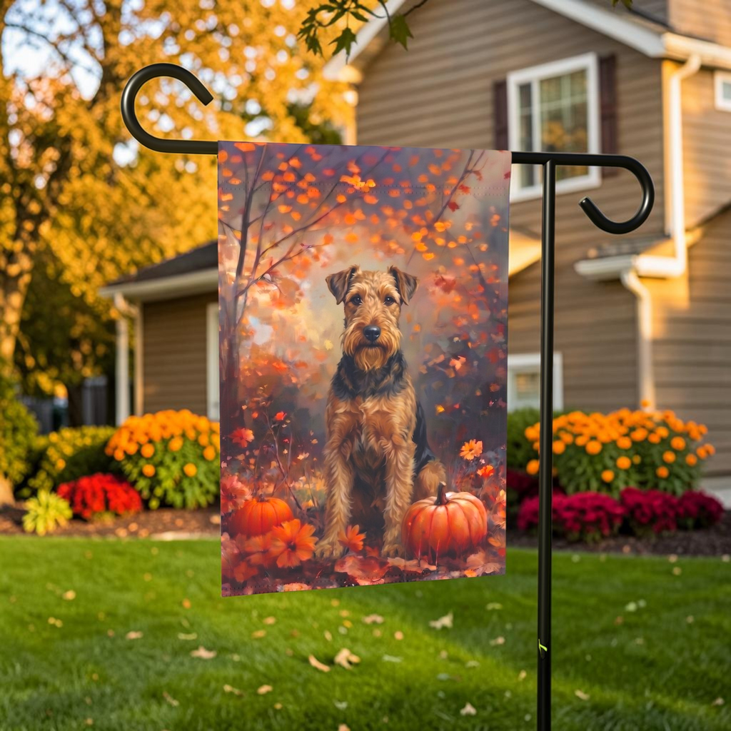 Fall Lakeland Terrier With Pumpkins Autumn Garden Flag