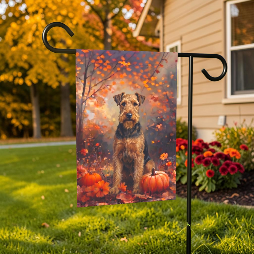 Fall Lakeland Terrier With Pumpkins Autumn Garden Flag