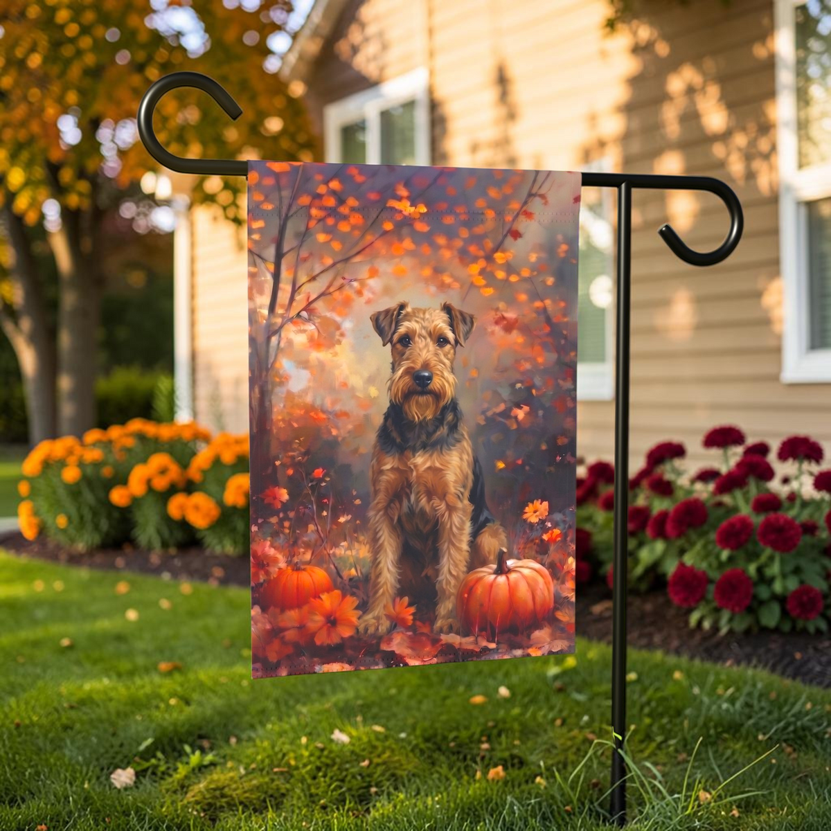 Fall Lakeland Terrier With Pumpkins Autumn Garden Flag