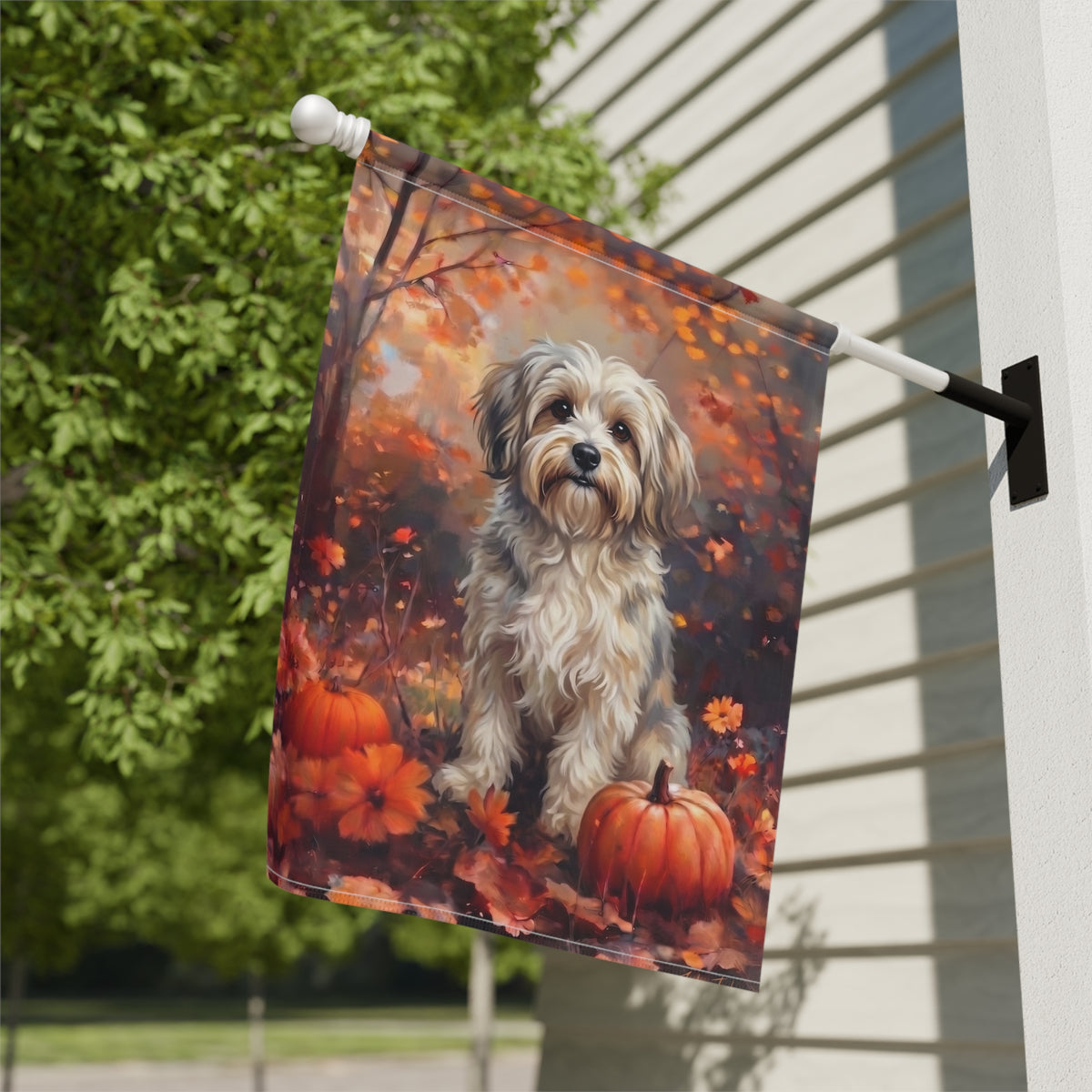 Fall Havanese With Pumpkins Autumn Garden Flag