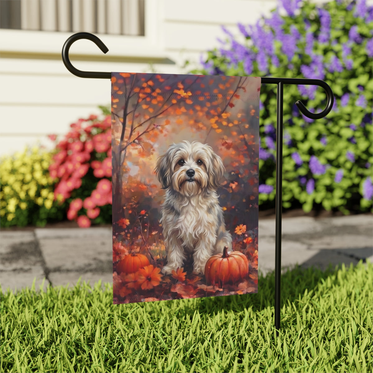 Fall Havanese With Pumpkins Autumn Garden Flag