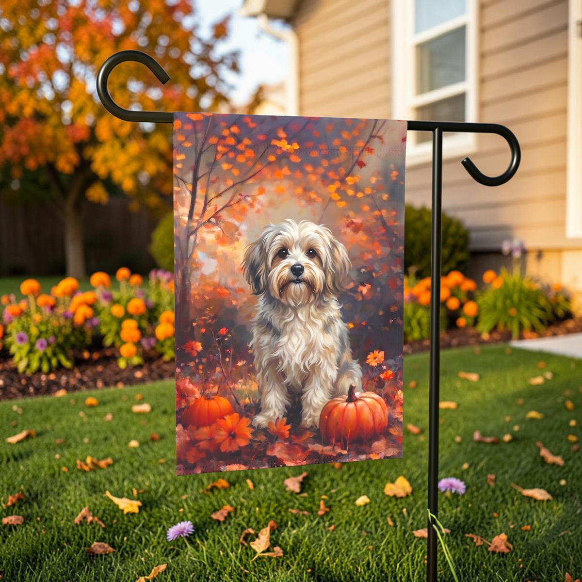 Fall Havanese With Pumpkins Autumn Garden Flag