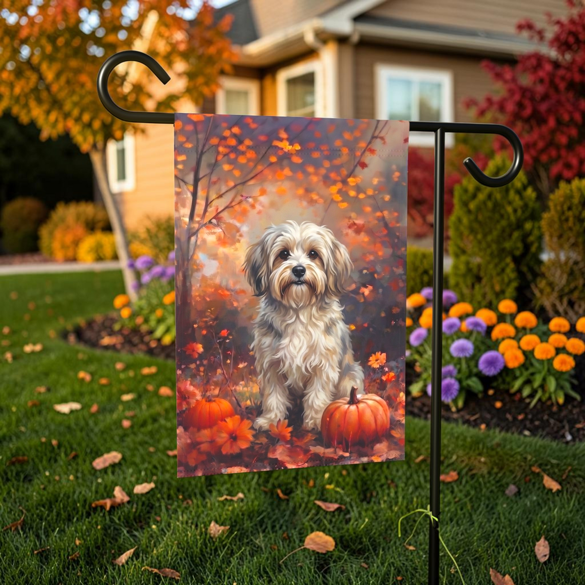 Fall Havanese With Pumpkins Autumn Garden Flag