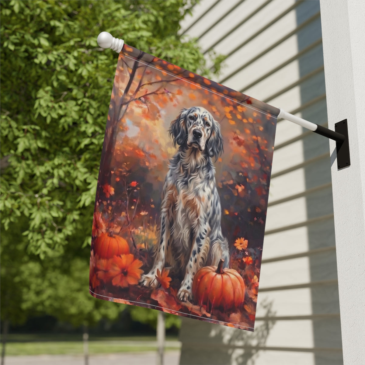 Fall English Setter With Pumpkins Autumn Garden Flag
