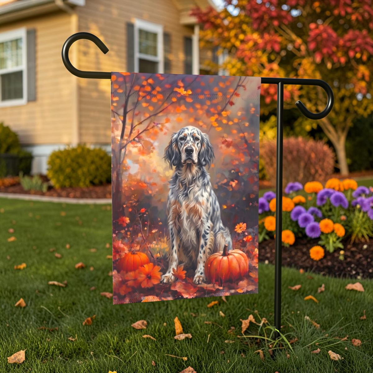 Fall English Setter With Pumpkins Autumn Garden Flag