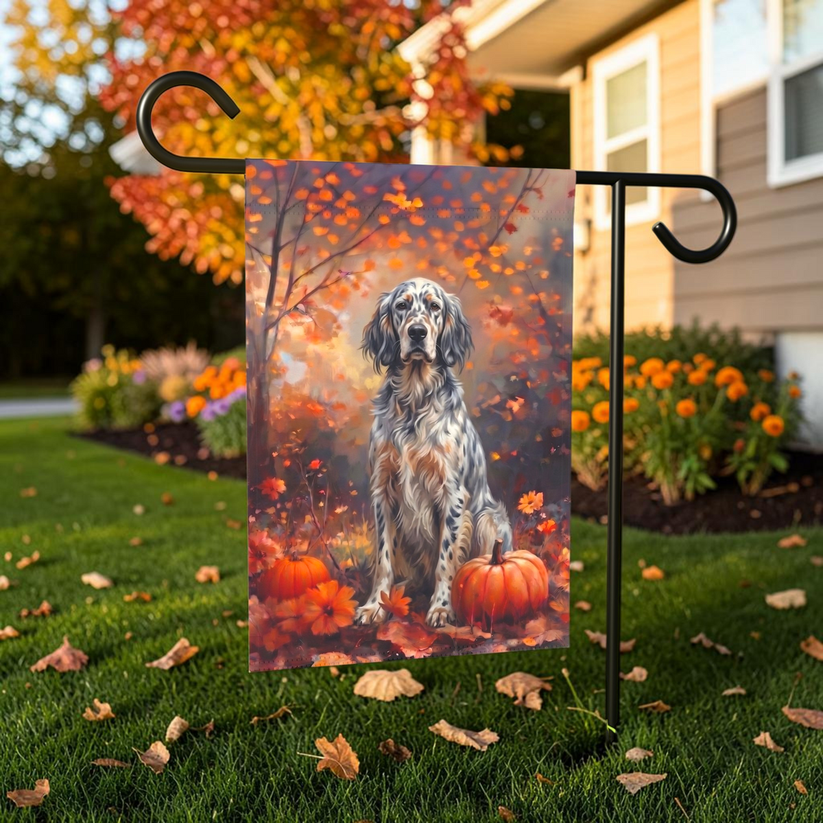 Fall English Setter With Pumpkins Autumn Garden Flag