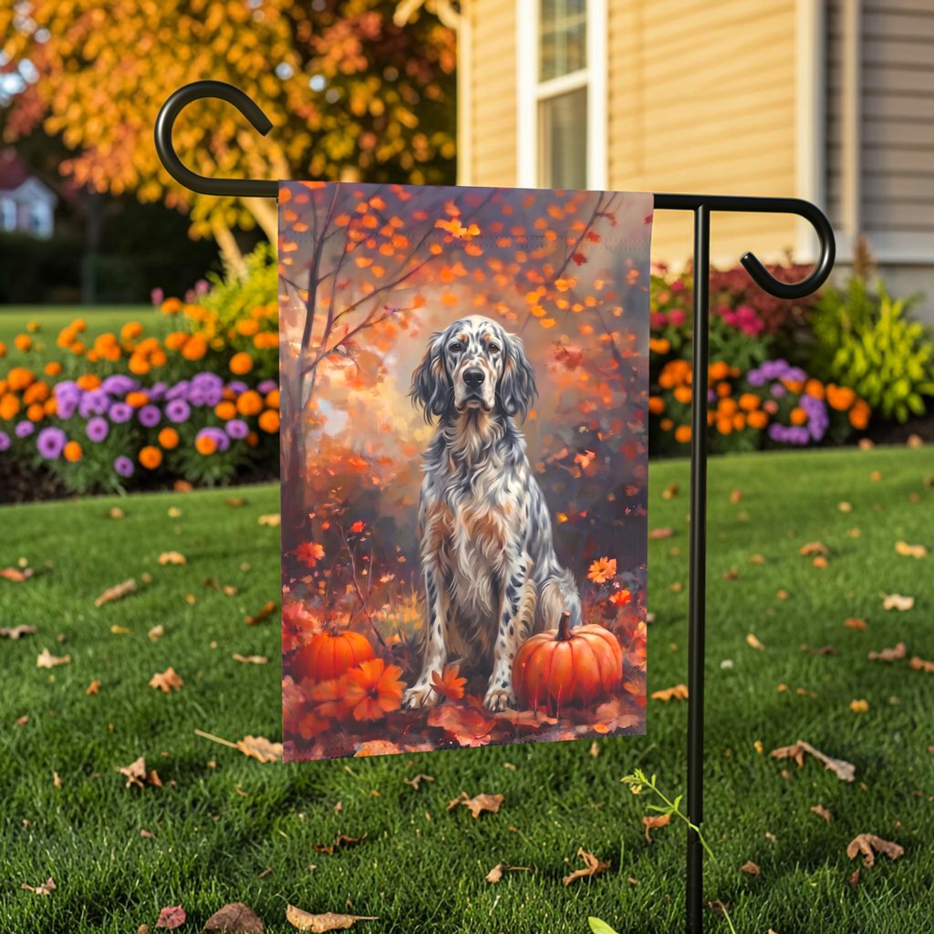 Fall English Setter With Pumpkins Autumn Garden Flag