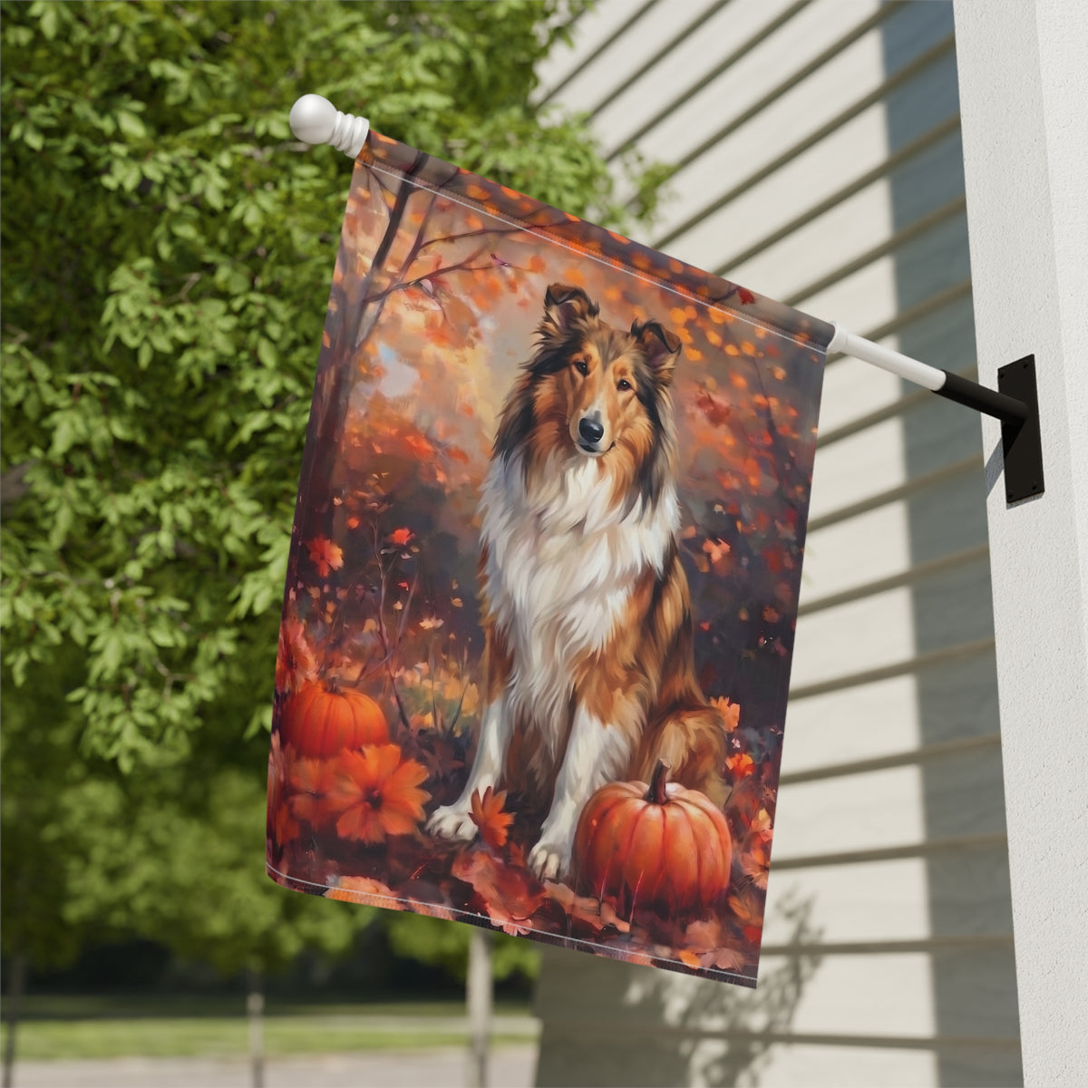 Fall Collie With Pumpkins Autumn Garden Flag