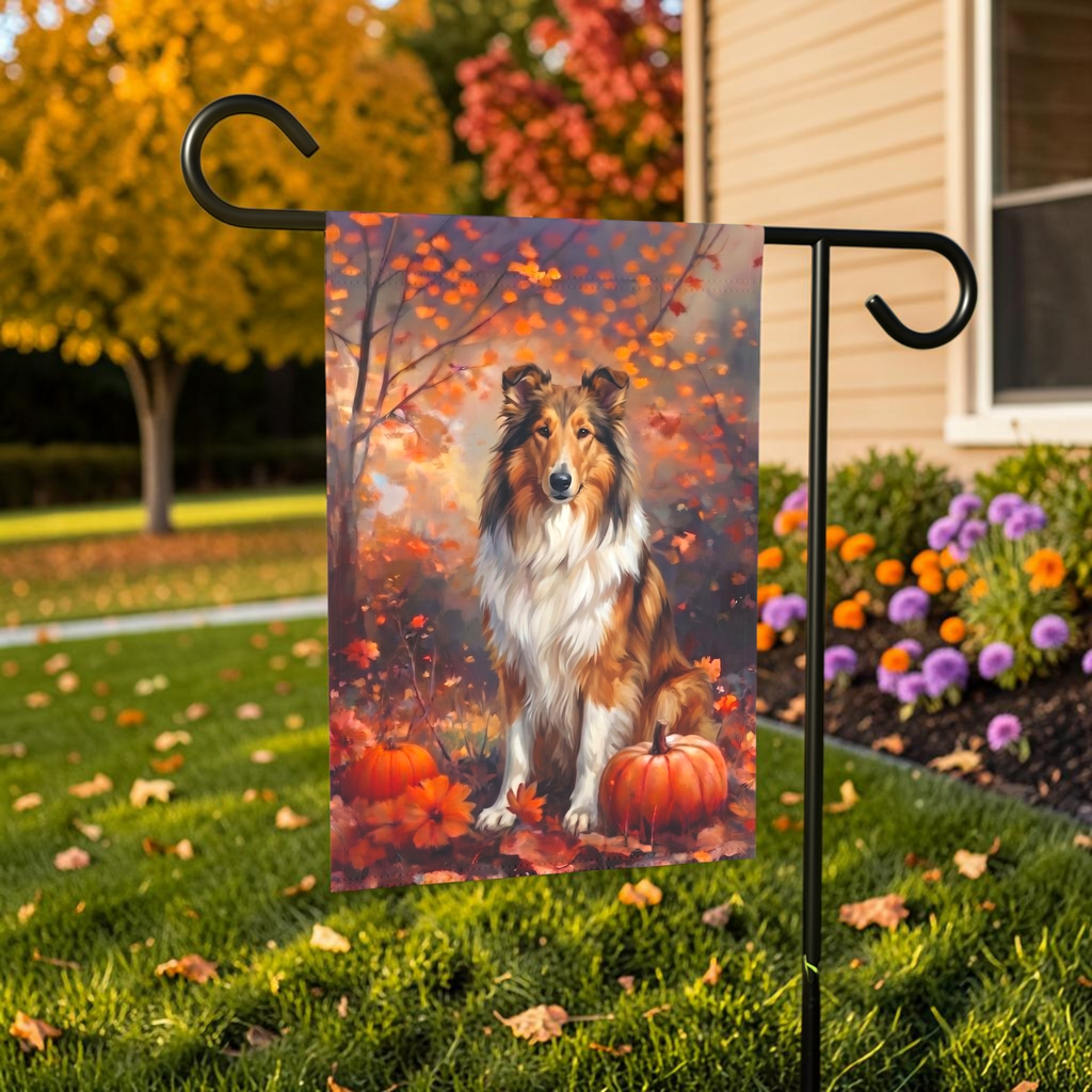 Fall Collie With Pumpkins Autumn Garden Flag