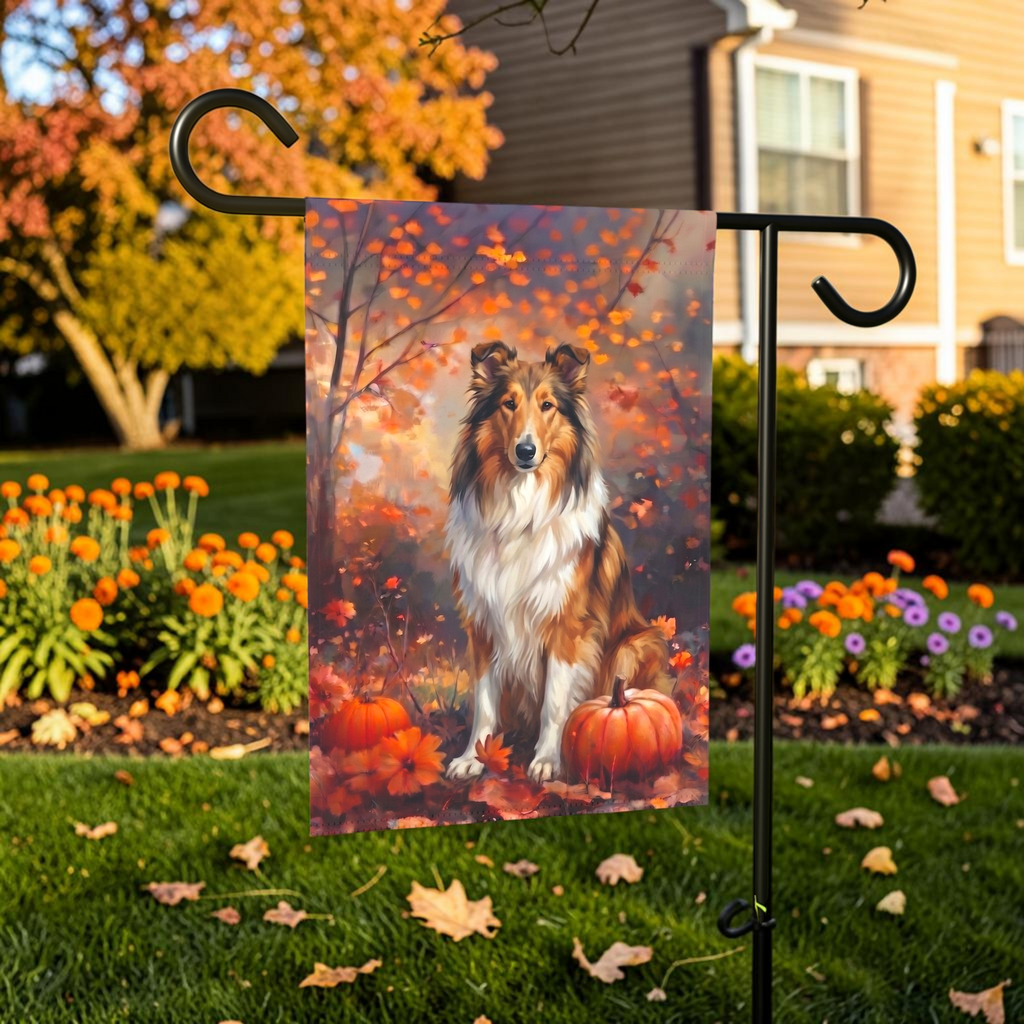 Fall Collie With Pumpkins Autumn Garden Flag