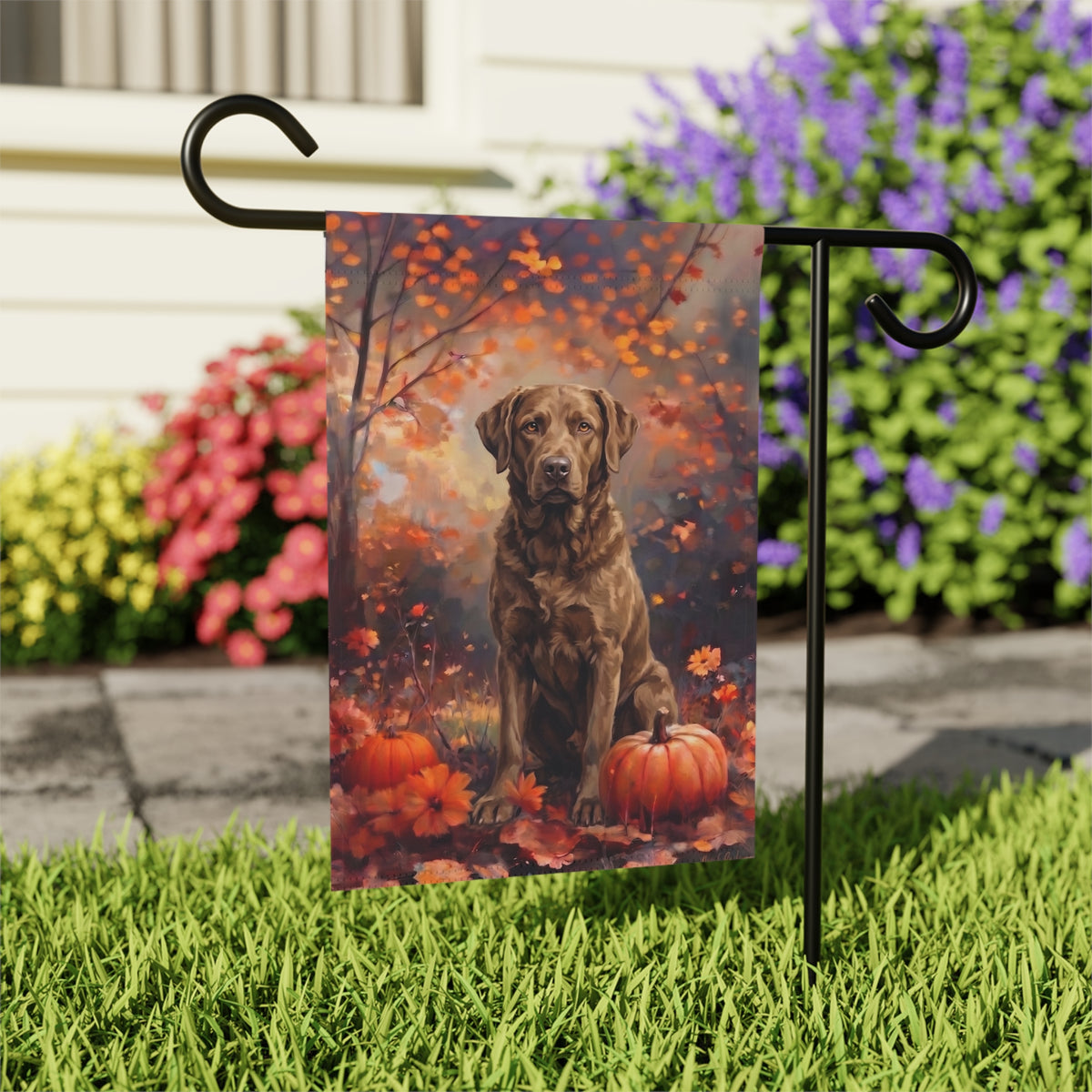 Fall Chesapeake Bay Retriever With Pumpkins Garden Flag