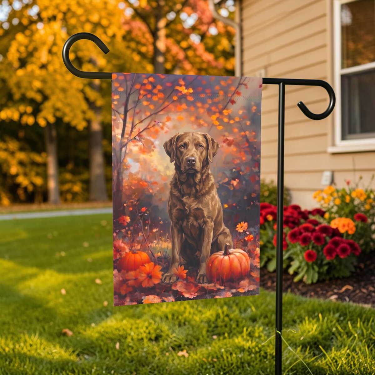 Fall Chesapeake Bay Retriever With Pumpkins Garden Flag