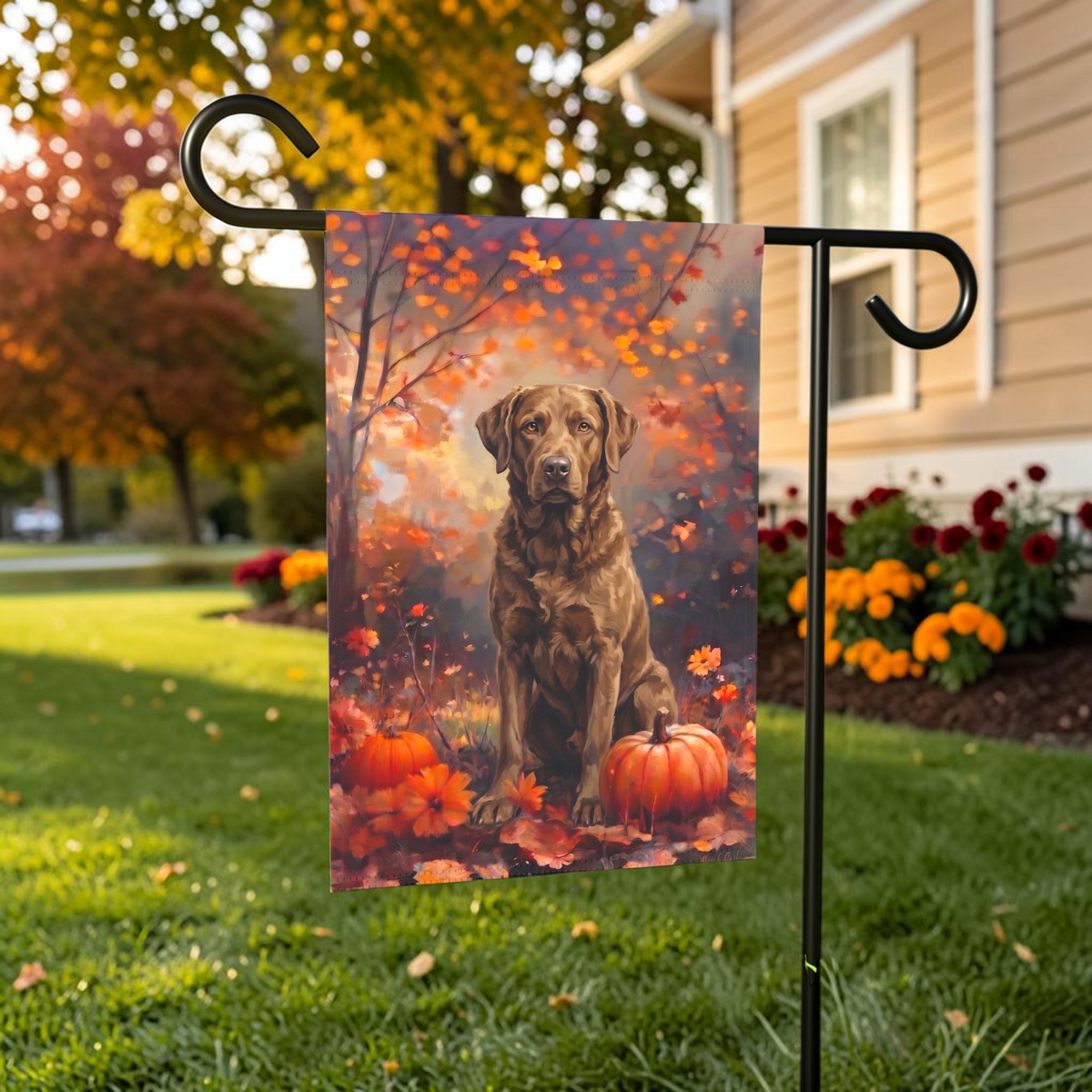 Fall Chesapeake Bay Retriever With Pumpkins Garden Flag