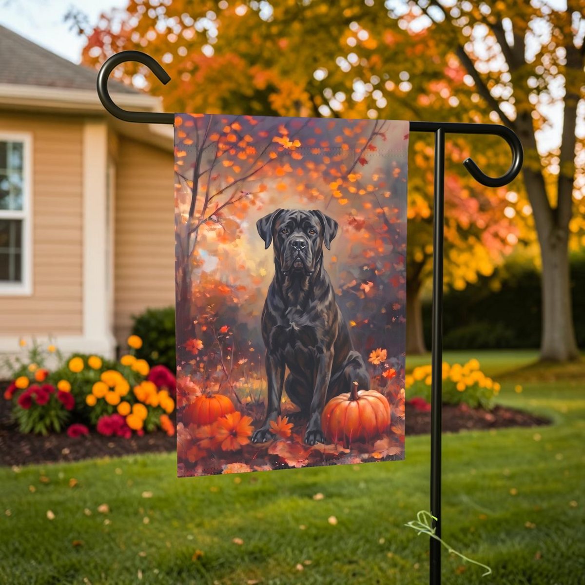 Fall Cane Corso With Pumpkins Autumn Garden Flag