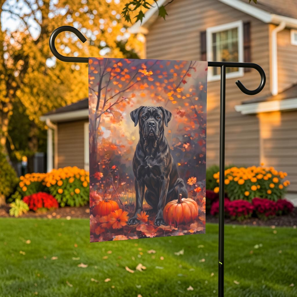 Fall Cane Corso With Pumpkins Autumn Garden Flag