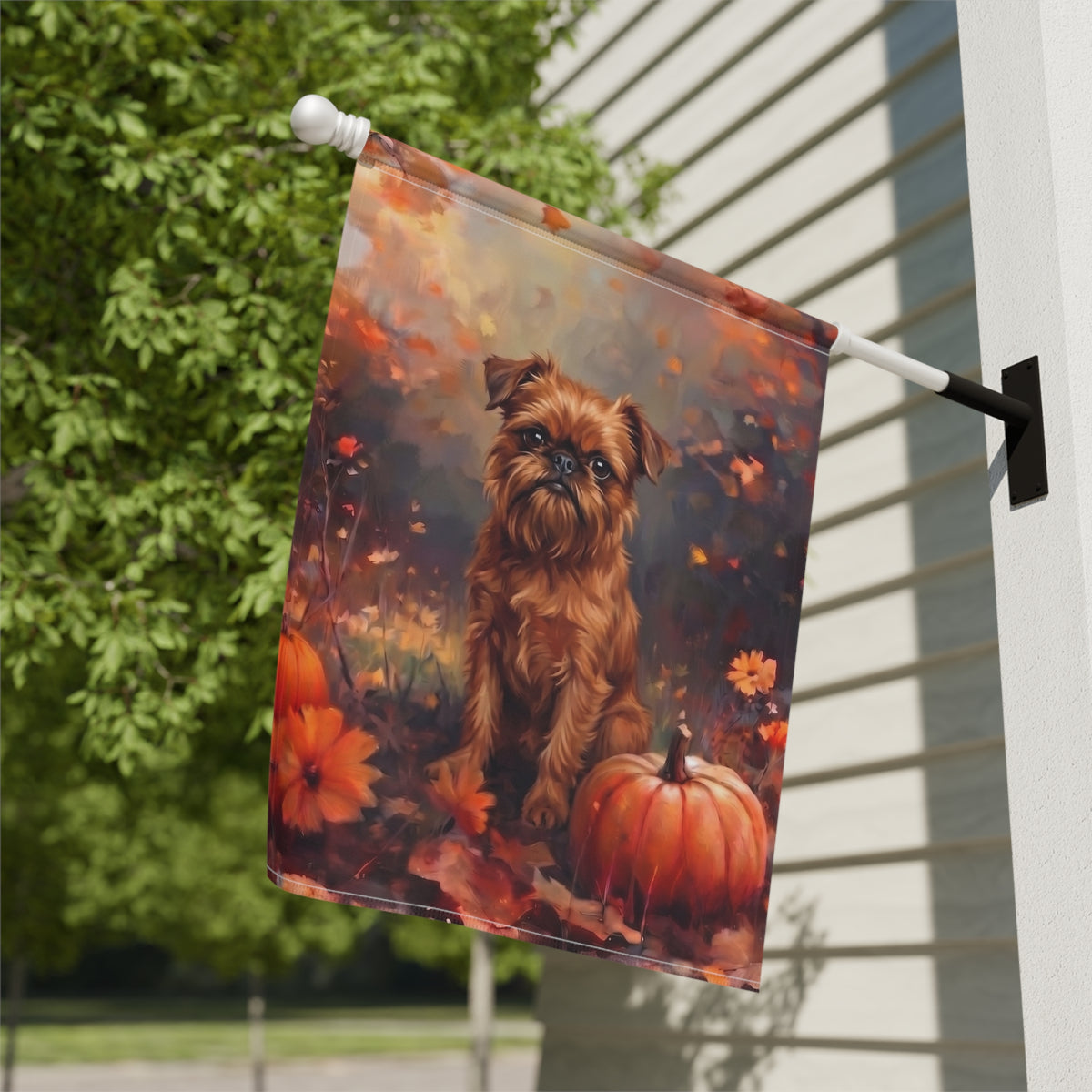 Fall Brussels Griffon With Pumpkins Autumn Garden Flag