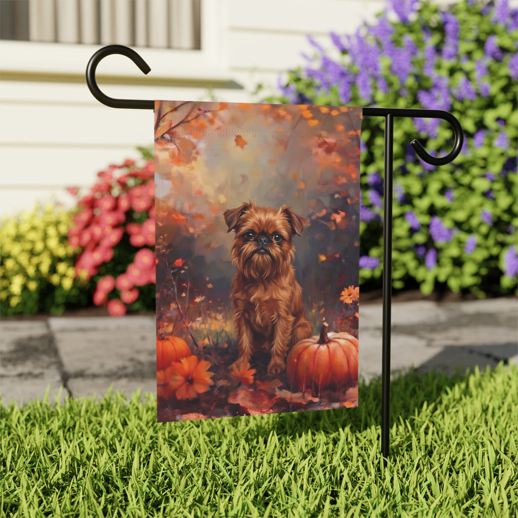 Fall Brussels Griffon With Pumpkins Autumn Garden Flag