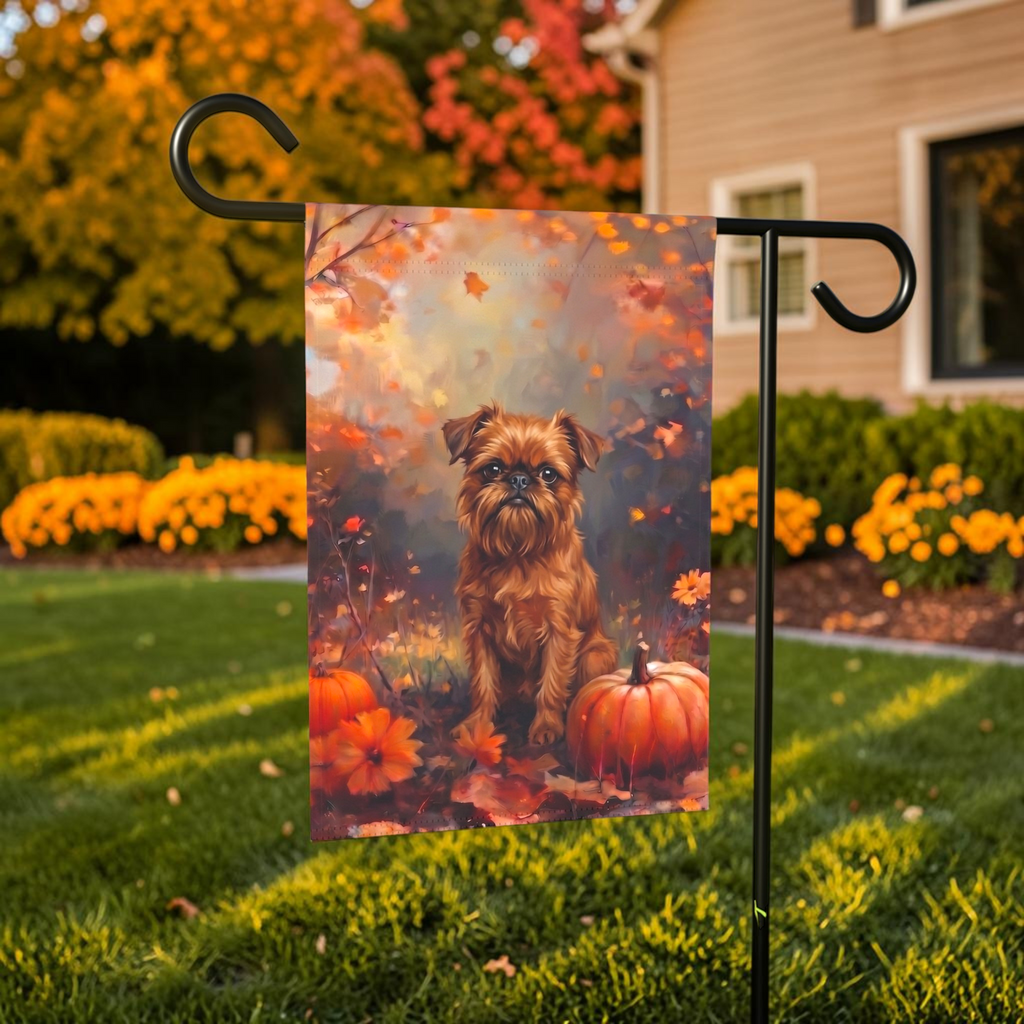 Fall Brussels Griffon With Pumpkins Autumn Garden Flag