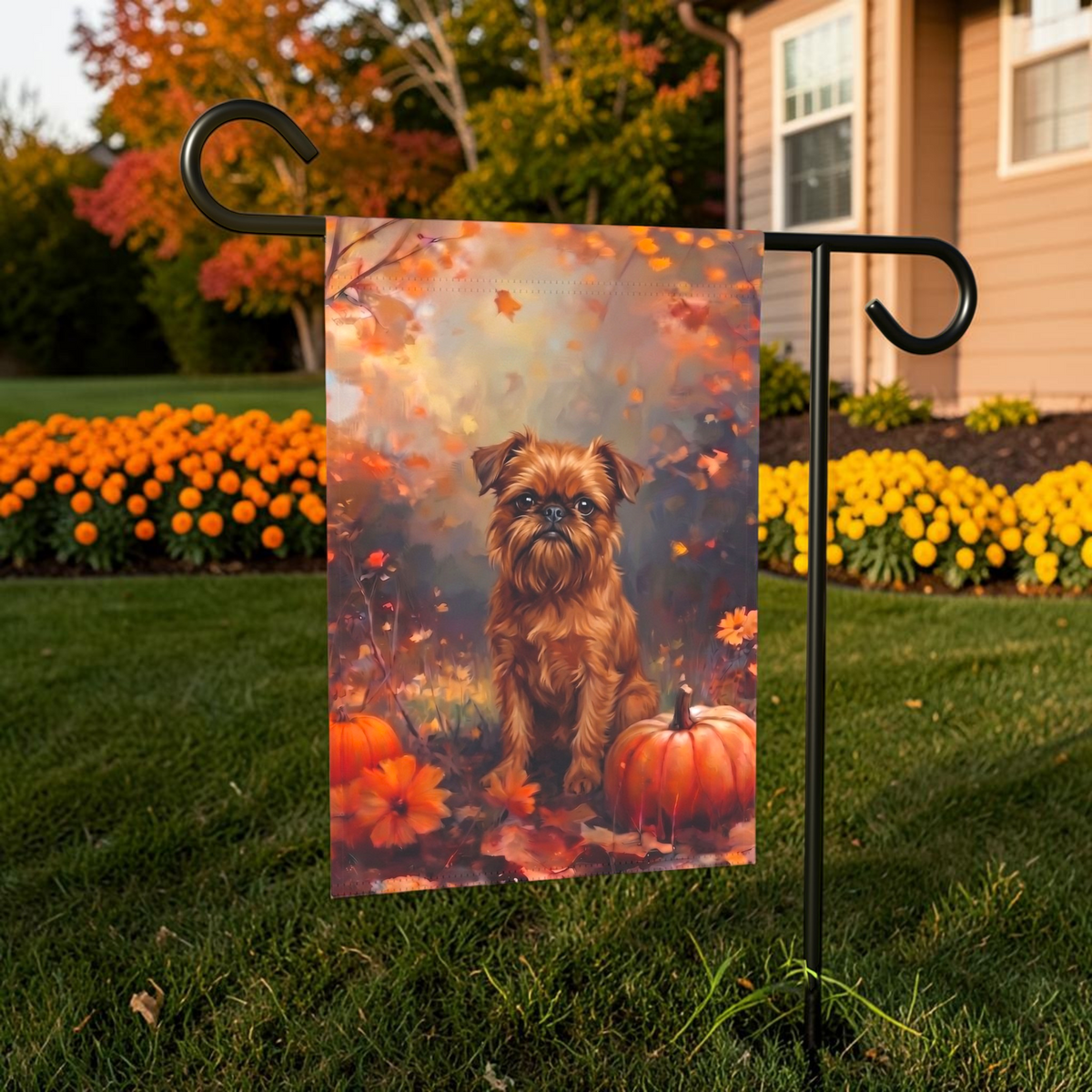 Fall Brussels Griffon With Pumpkins Autumn Garden Flag